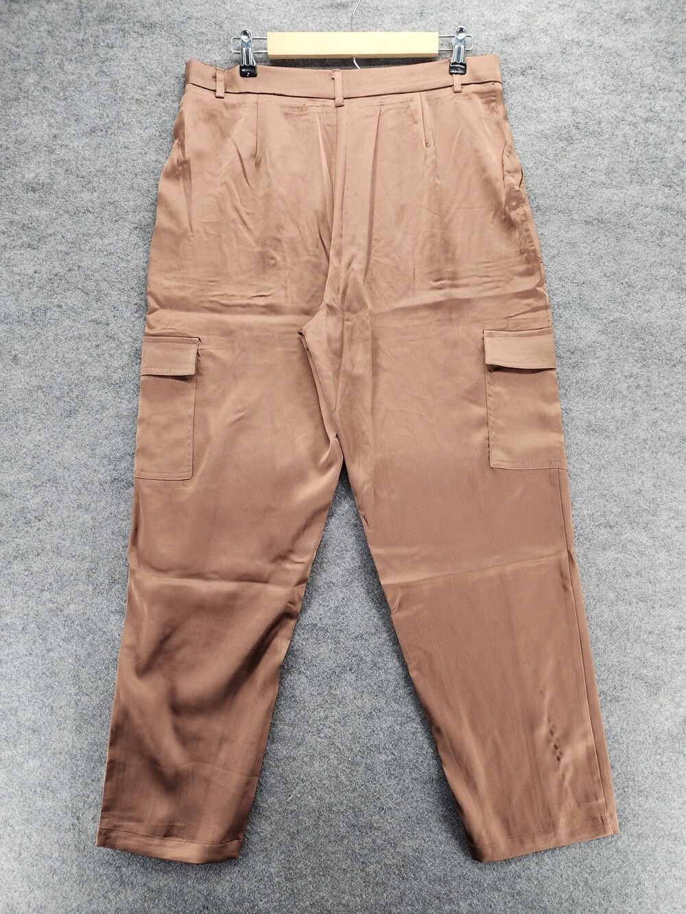 Bailey 44 Pants Womens 12 Brown Satin Cargo Ankle - Picture 2 of 9